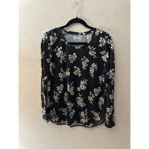Joe Fresh Floral Long Sleeve Top Black‎ White Relaxed Fit (A575)